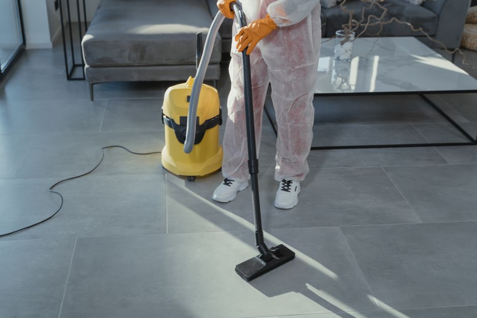 Vacuuming a freshly finished room